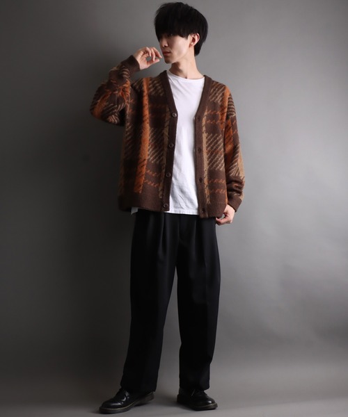 SITRY(シトリー)の「Balloon Sleeve Big silhouette Plaid Knit Cardigan/バルーンスリーブ ビッグシルエット チェック柄 ニット カーディガン/カーデ(カーディガン/ボレロ・メンズ・グレー/ブラック/ブラウン・M/L/XL)」の21枚目の写真