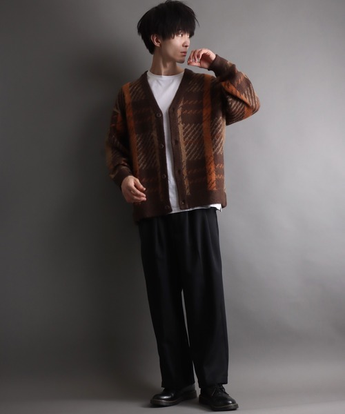 SITRY(シトリー)の「Balloon Sleeve Big silhouette Plaid Knit Cardigan/バルーンスリーブ ビッグシルエット チェック柄 ニット カーディガン/カーデ(カーディガン/ボレロ・メンズ・グレー/ブラック/ブラウン・M/L/XL)」の22枚目の写真