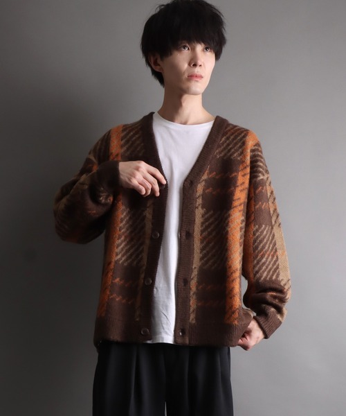 SITRY(シトリー)の「Balloon Sleeve Big silhouette Plaid Knit Cardigan/バルーンスリーブ ビッグシルエット チェック柄 ニット カーディガン/カーデ(カーディガン/ボレロ・メンズ・グレー/ブラック/ブラウン・M/L/XL)」の19枚目の写真