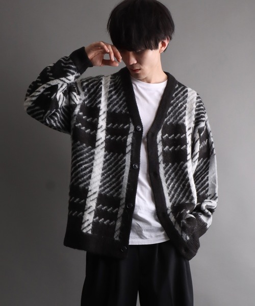 SITRY(シトリー)の「Balloon Sleeve Big silhouette Plaid Knit Cardigan/バルーンスリーブ ビッグシルエット チェック柄 ニット カーディガン/カーデ(カーディガン/ボレロ・メンズ・グレー/ブラック/ブラウン・M/L/XL)」の15枚目の写真