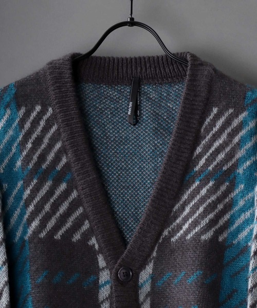 SITRY(シトリー)の「Balloon Sleeve Big silhouette Plaid Knit Cardigan/バルーンスリーブ ビッグシルエット チェック柄 ニット カーディガン/カーデ(カーディガン/ボレロ・メンズ・グレー/ブラック/ブラウン・M/L/XL)」の5枚目の写真
