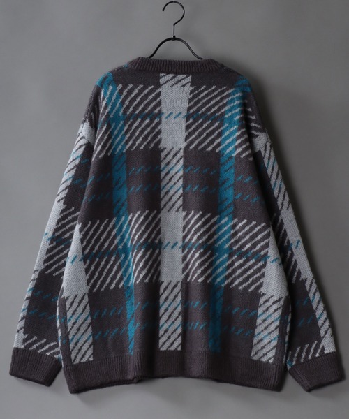 SITRY(シトリー)の「Balloon Sleeve Big silhouette Plaid Knit Cardigan/バルーンスリーブ ビッグシルエット チェック柄 ニット カーディガン/カーデ(カーディガン/ボレロ・メンズ・グレー/ブラック/ブラウン・M/L/XL)」の8枚目の写真