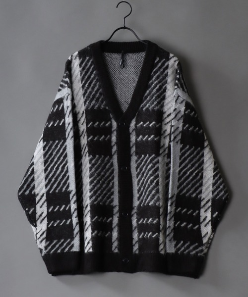 SITRY(シトリー)の「Balloon Sleeve Big silhouette Plaid Knit Cardigan/バルーンスリーブ ビッグシルエット チェック柄 ニット カーディガン/カーデ(カーディガン/ボレロ・メンズ・グレー/ブラック/ブラウン・M/L/XL)」の11枚目の写真