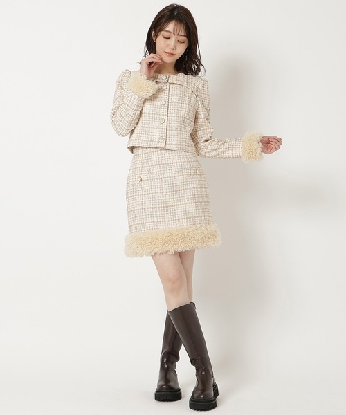 REDYAZEL(レディアゼル)の「ファー付きツィードミニスカート(スカート・レディース・ベージュ/ブラック系その他・FREE)」の7枚目の写真