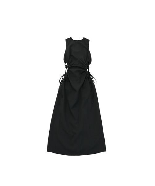 ウエストサイドホールワンピース肌見せヘルシースリーブレスモードノースリーブロング丈ひと癖夏服