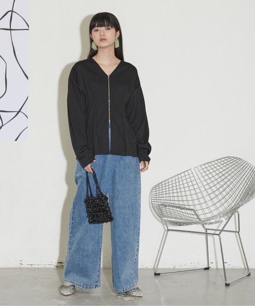 THE YOn(ザヨン)の「前後2WAYダブルZIPウエストタックカーディガン(カーディガン/ボレロ・レディース・ブラック/グレー/アイボリー・FREE)」の15枚目の写真