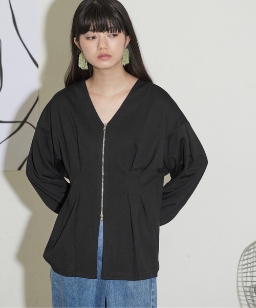 THE YOn(ザヨン)の「前後2WAYダブルZIPウエストタックカーディガン(カーディガン/ボレロ・レディース・ブラック/グレー/アイボリー・FREE)」の10枚目の写真