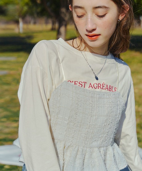 titivate(ティティベイト)の「ロゴプリントデザインロングスリーブTシャツ(Tシャツ/カットソー・レディース・ライトグレー/ホワイト系その他/ホワイト系その他2/チャコール・FREE)」の3枚目の写真