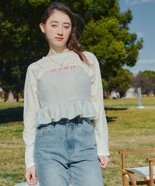 titivate(ティティベイト)の「ロゴプリントデザインロングスリーブTシャツ(Tシャツ/カットソー・レディース・ライトグレー/ホワイト系その他/ホワイト系その他2/チャコール・FREE)」の7枚目の写真