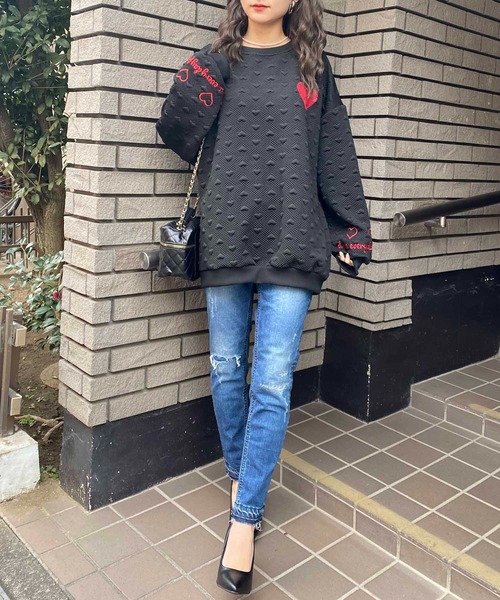 NANEA（ナネア）の「ハートモチーフデザインプルオーバー（スウェット・レディース・アイボリー/ブラック/グレー・X-LARGE/XX-LARGE）」の19枚目の写真