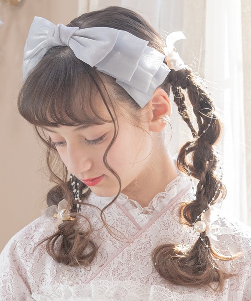 Catherine Cottage（キャサリンコテージ）の「シアーリボンカチューシャ（カチューシャ・キッズ・シルバー/アイボリー/ピンク/サックスブルー/ブラック/レッド/ライラック・FREE）」の10枚目の写真