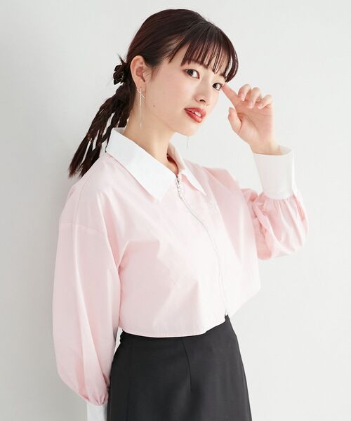 MAJESTIC LEGON（マジェスティックレゴン）の「パピヨンジップショートシャツ（シャツ/ブラウス・レディース・オフホワイト/ブルー系その他2/ピンク・MEDIUM）」の19枚目の写真