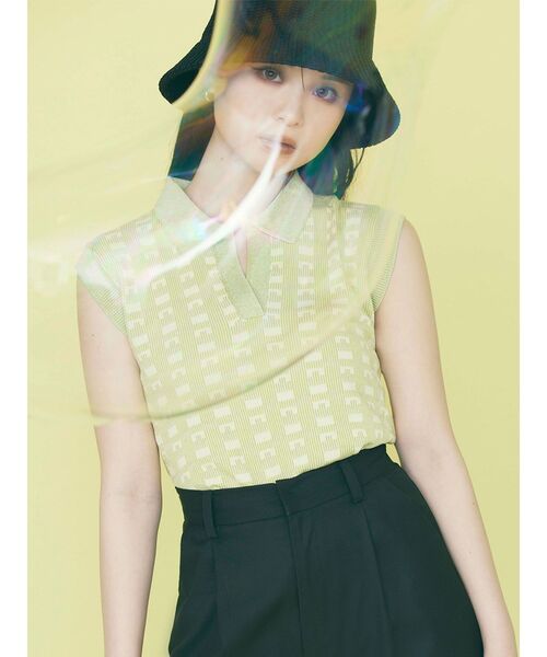 MURUA(ムルーア)の「ジャガードパターンニットポロ(ニット/セーター・レディース・ブラック/ブルー/アイボリー/ライトグリーン・FREE)」の5枚目の写真