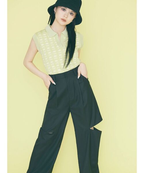 MURUA(ムルーア)の「ジャガードパターンニットポロ(ニット/セーター・レディース・ブラック/ブルー/アイボリー/ライトグリーン・FREE)」の6枚目の写真