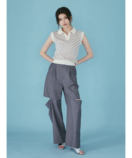 MURUA(ムルーア)の「ジャガードパターンニットポロ(ニット/セーター・レディース・ブラック/ブルー/アイボリー/ライトグリーン・FREE)」の9枚目の写真