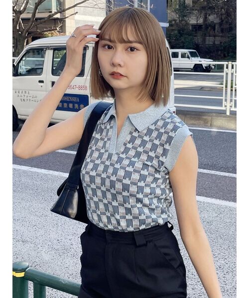 MURUA(ムルーア)の「ジャガードパターンニットポロ(ニット/セーター・レディース・ブラック/ブルー/アイボリー/ライトグリーン・FREE)」の19枚目の写真
