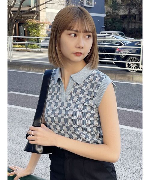 MURUA(ムルーア)の「ジャガードパターンニットポロ(ニット/セーター・レディース・ブラック/ブルー/アイボリー/ライトグリーン・FREE)」の20枚目の写真