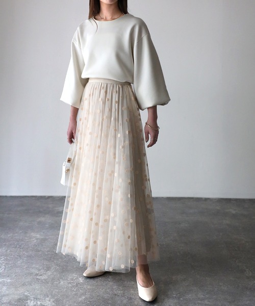 Riberry（リベリー）の「フロッキードットチュールリバーシブルスカート（スカート・レディース・アイボリー/ブラック・FREE）」の5枚目の写真