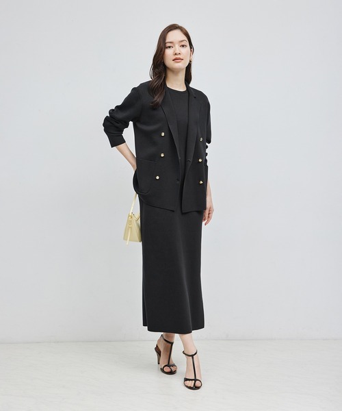 ROPE'（ロペ）の「シルクコットン総針ニットジャケット【セット対応】（テーラードジャケット・レディース・ネイビー/オフホワイト・FREE）」の3枚目の写真