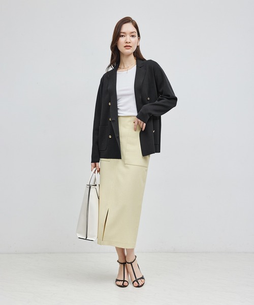 ROPE'（ロペ）の「シルクコットン総針ニットジャケット【セット対応】（テーラードジャケット・レディース・ネイビー/オフホワイト・FREE）」の4枚目の写真