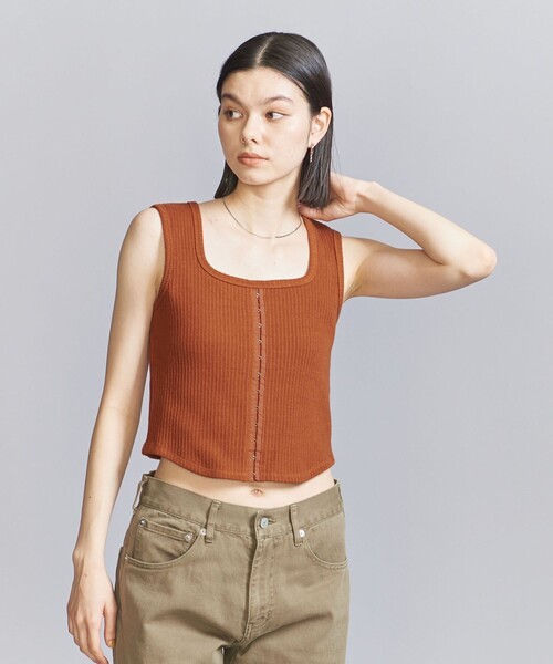 コットンフロントホックタンクトップ　オレンジ BEAUTY&YOUTH UNITED ARROWS（ビューティーアンドユース