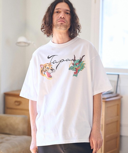CAMBIO(カンビオ)の「mt8940- ビッグシルエットプリントTシャツ(Sukajan)(Tシャツ/カットソー・メンズ・ホワイト/グリーン/ベージュ・S/M/L/XL)」の5枚目の写真