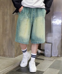 SPINNS | 【ユニセックスで着用可能】ワイドダイドデニムショートパンツ(デニムパンツ)