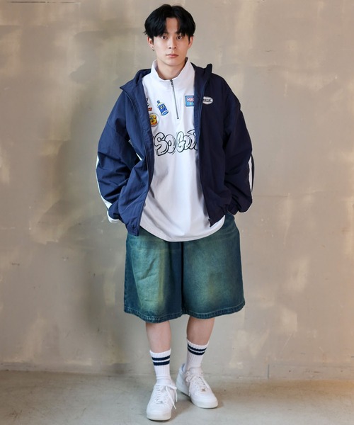 SPINNS（スピンズ）の「【ユニセックスで着用可能】ワイドダイドデニムショートパンツ（デニムパンツ・メンズ・ブラック/サックスブルー/ブルー/ブラック系その他・L/M）」の8枚目の写真