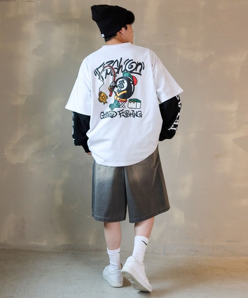 SPINNS（スピンズ）の「【ユニセックスで着用可能】ワイドダイドデニムショートパンツ（デニムパンツ・メンズ・ブラック/サックスブルー/ブルー/ブラック系その他・L/M）」の14枚目の写真