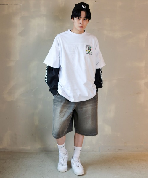 SPINNS（スピンズ）の「【ユニセックスで着用可能】ワイドダイドデニムショートパンツ（デニムパンツ・メンズ・ブラック/サックスブルー/ブルー/ブラック系その他・L/M）」の5枚目の写真