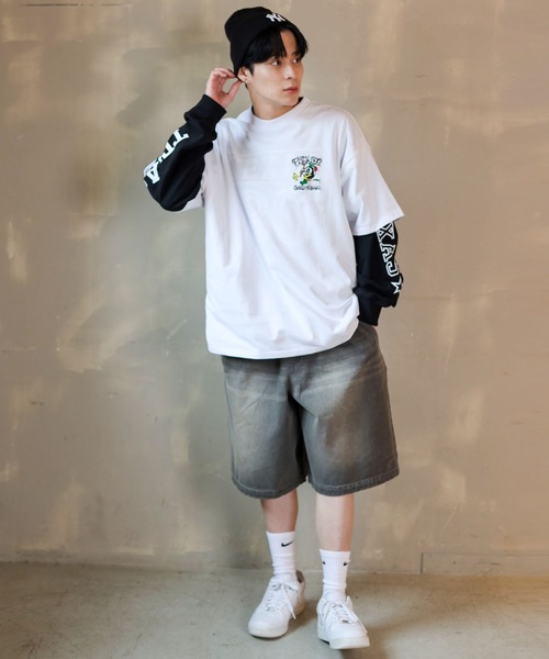 SPINNS（スピンズ）の「【ユニセックスで着用可能】ワイドダイドデニムショートパンツ（デニムパンツ・メンズ・ブラック/サックスブルー/ブルー/ブラック系その他・L/M）」の12枚目の写真