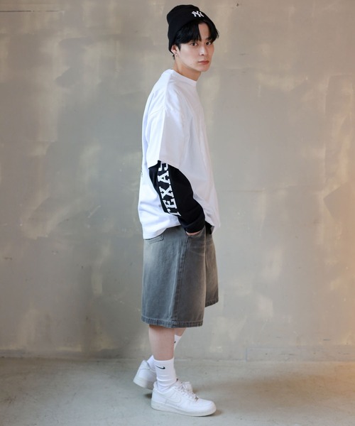 SPINNS（スピンズ）の「【ユニセックスで着用可能】ワイドダイドデニムショートパンツ（デニムパンツ・メンズ・ブラック/サックスブルー/ブルー/ブラック系その他・L/M）」の13枚目の写真