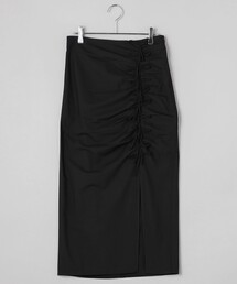 GANNI | GANNI/ガニー BLACK DRAPEY MELANGE MIDI SKIRT / F8676_099 / ドレープメランジミディ丈スカート / リボンギャザースカート(スカート)