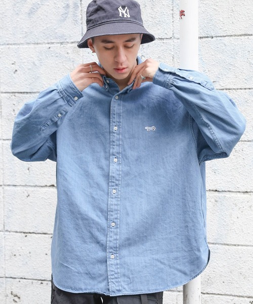 RAGEBLUE(レイジブルー)の「【THE FOX】ワンポイントワッペン/デニムルーズシャツ(シャツ/ブラウス・メンズ・グレー/ライトブルー・MEDIUM/LARGE)」の6枚目の写真