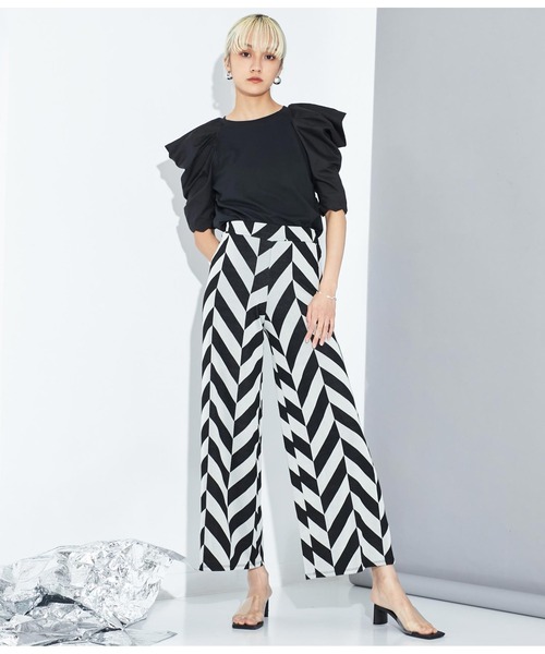 Settimissimo（セッティミッシモ）の「ITALYジオメトリック柄 ジャージー リラックスパンツ（その他パンツ・レディース・ベージュ/ブラック・FREE）」の9枚目の写真