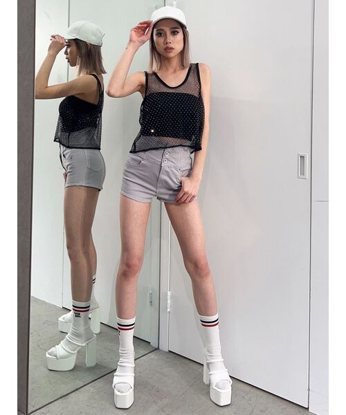 GYDA(ジェイダ)の「メッシュラインストーントップス(タンクトップ・レディース・オフホワイト/ブラック・FREE)」の19枚目の写真