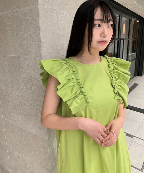 CORNERS(コーナーズ)の「リネンタッチノースリフリルワンピース(ワンピース・レディース・グリーン系その他/ブラック/ベージュ/レッド/ブルー・M)」の9枚目の写真