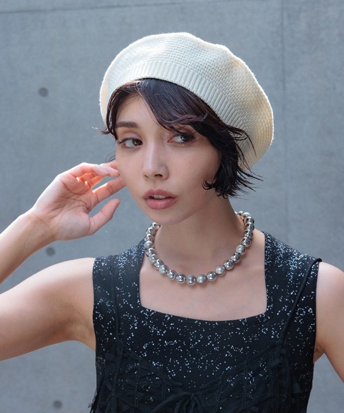 PAGEBOY(ページボーイ)の「サマーニットベレー(ニットキャップ/ビーニー・レディース・ブラック/オフホワイト・ONE SIZE)」の1枚目の写真