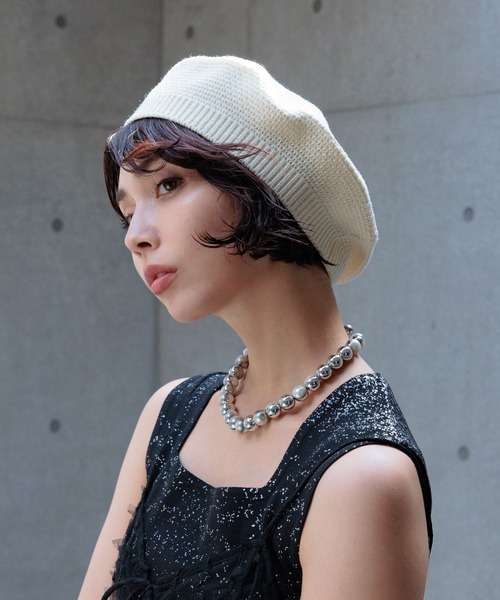 PAGEBOY(ページボーイ)の「サマーニットベレー(ニットキャップ/ビーニー・レディース・ブラック/オフホワイト・ONE SIZE)」の4枚目の写真