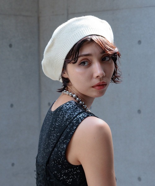 PAGEBOY(ページボーイ)の「サマーニットベレー(ニットキャップ/ビーニー・レディース・ブラック/オフホワイト・ONE SIZE)」の5枚目の写真