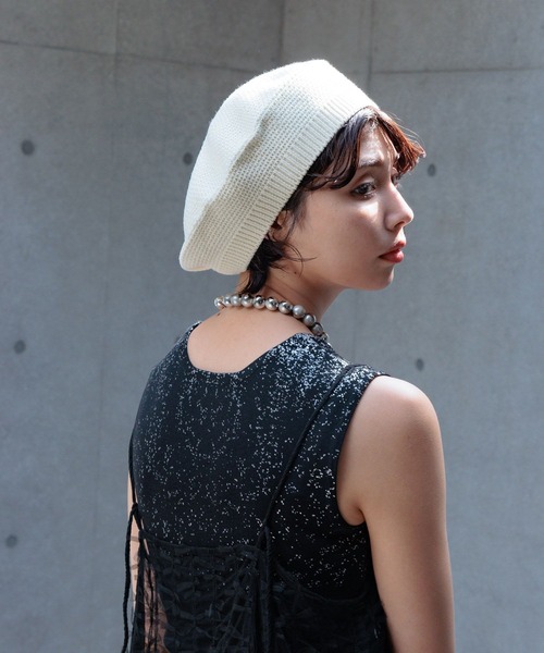 PAGEBOY(ページボーイ)の「サマーニットベレー(ニットキャップ/ビーニー・レディース・ブラック/オフホワイト・ONE SIZE)」の7枚目の写真