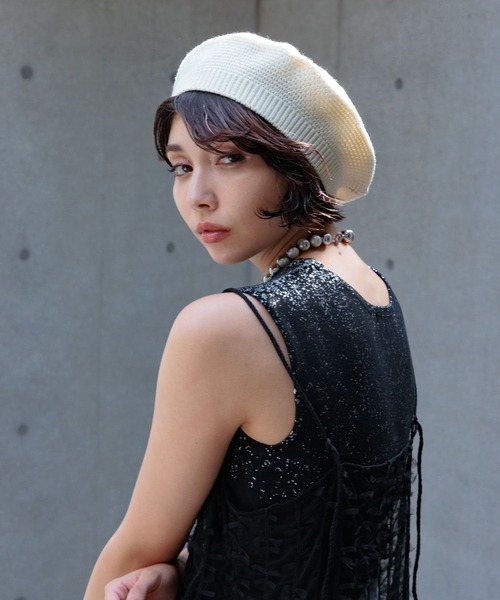 PAGEBOY(ページボーイ)の「サマーニットベレー(ニットキャップ/ビーニー・レディース・ブラック/オフホワイト・ONE SIZE)」の18枚目の写真