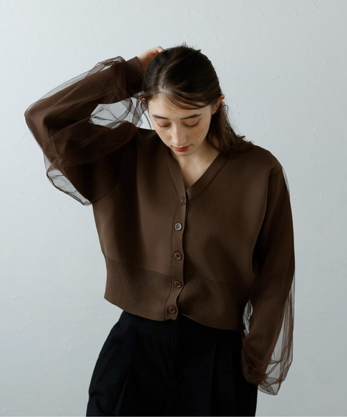 MINERTE（ミネルテ）の「【MINERTE】tulle sleeve cropped cardigan