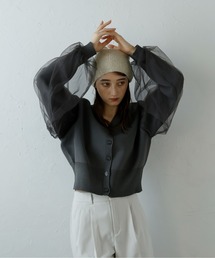 MINERTE | 【MINERTE】tulle sleeve cropped cardigan / チュールスリーブクロップドカーディガン(カーディガン/ボレロ)