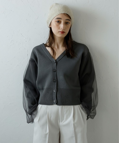 MINERTE（ミネルテ）の「【MINERTE】tulle sleeve cropped cardigan