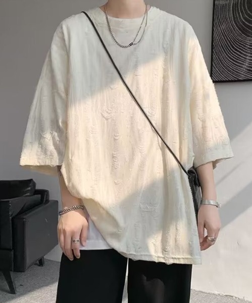 B.R.U(ブル)の「ダメージシアートップス(Tシャツ/カットソー・メンズ・チャコール/ベージュ・LARGE/MEDIUM)」の2枚目の写真