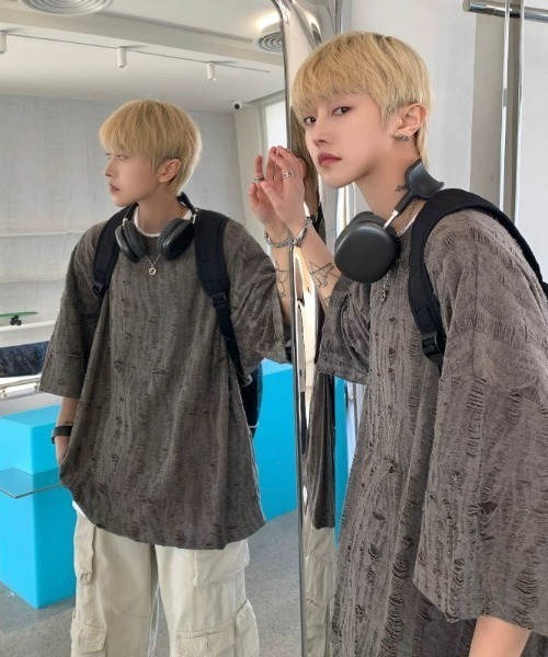 B.R.U(ブル)の「ダメージシアートップス(Tシャツ/カットソー・メンズ・チャコール/ベージュ・LARGE/MEDIUM)」の12枚目の写真