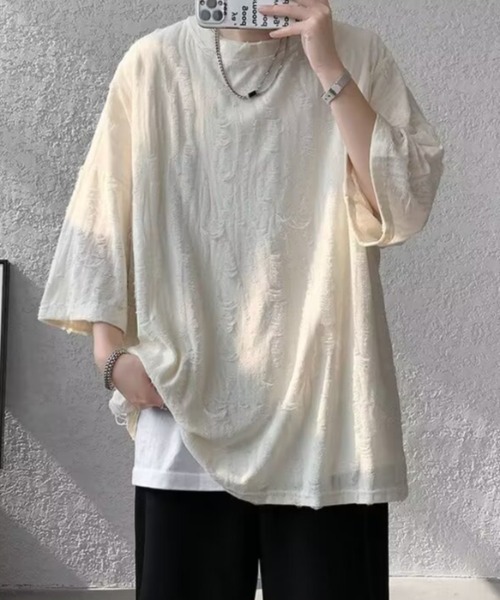 B.R.U(ブル)の「ダメージシアートップス(Tシャツ/カットソー・メンズ・チャコール/ベージュ・LARGE/MEDIUM)」の8枚目の写真