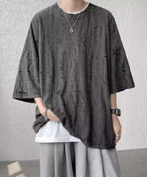 B.R.U(ブル)の「ダメージシアートップス(Tシャツ/カットソー・メンズ・チャコール/ベージュ・LARGE/MEDIUM)」の4枚目の写真