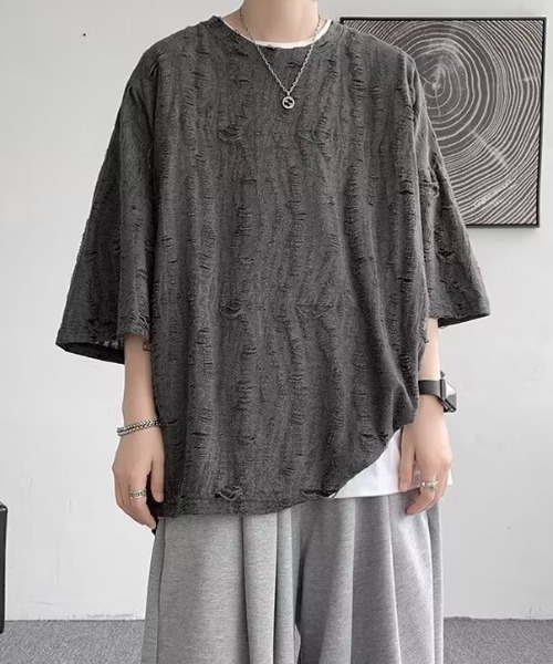 B.R.U(ブル)の「ダメージシアートップス(Tシャツ/カットソー・メンズ・チャコール/ベージュ・LARGE/MEDIUM)」の5枚目の写真